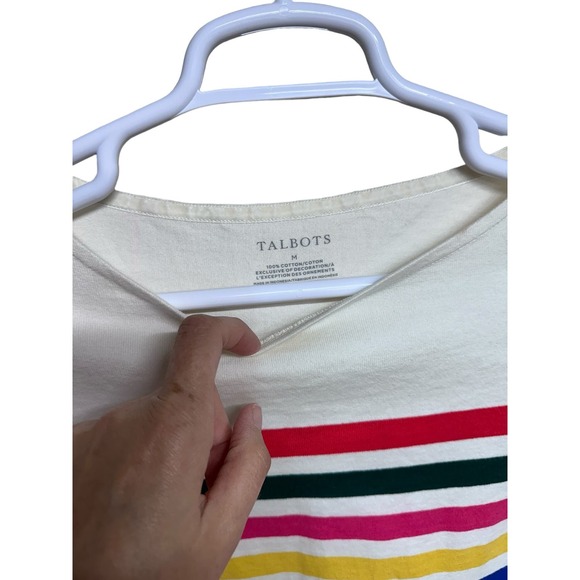 TALBOTS Authentic Classic Color Stripe Ivory Cotton Pullover Tee Top Size Medium - Picture 4 of 6